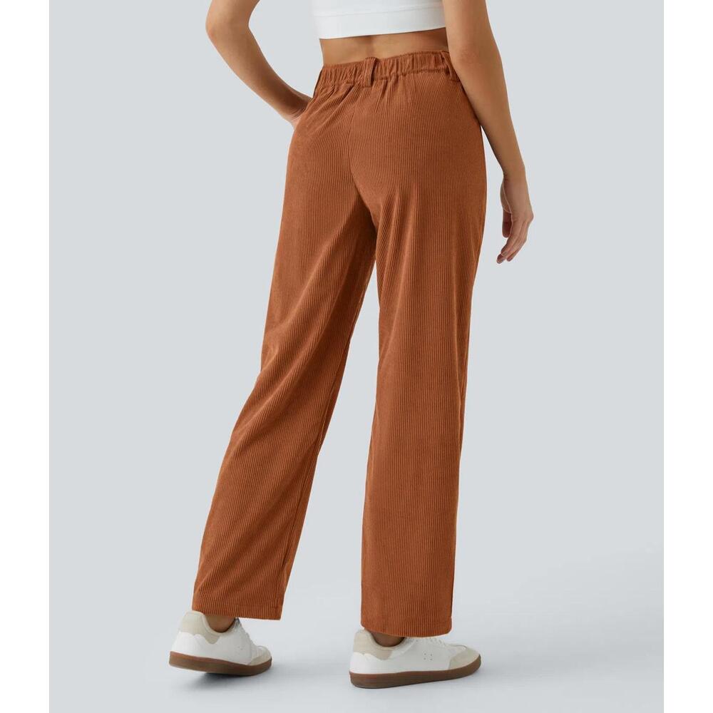 NWT Halara Mid Rise Zipper Pocket Corduroy Casual Pants Baked Clay - Small Tall - Picture 2 of 11